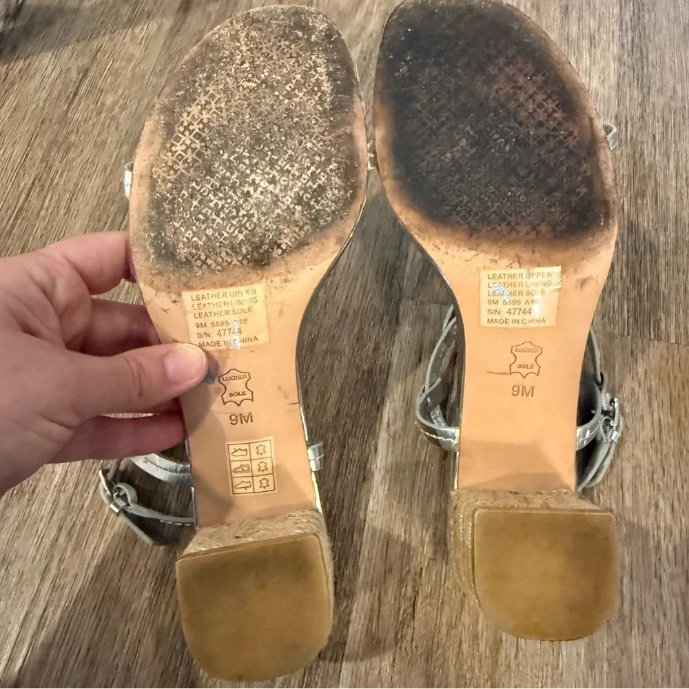 Tory Burch Women's Miller Silver Metallic Espadrille Block Heel Sandals Size 9